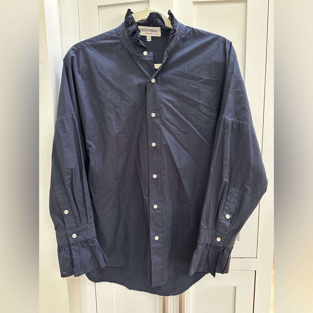 Alex Mill Dark Blue Chantilly Ruffle Shirt